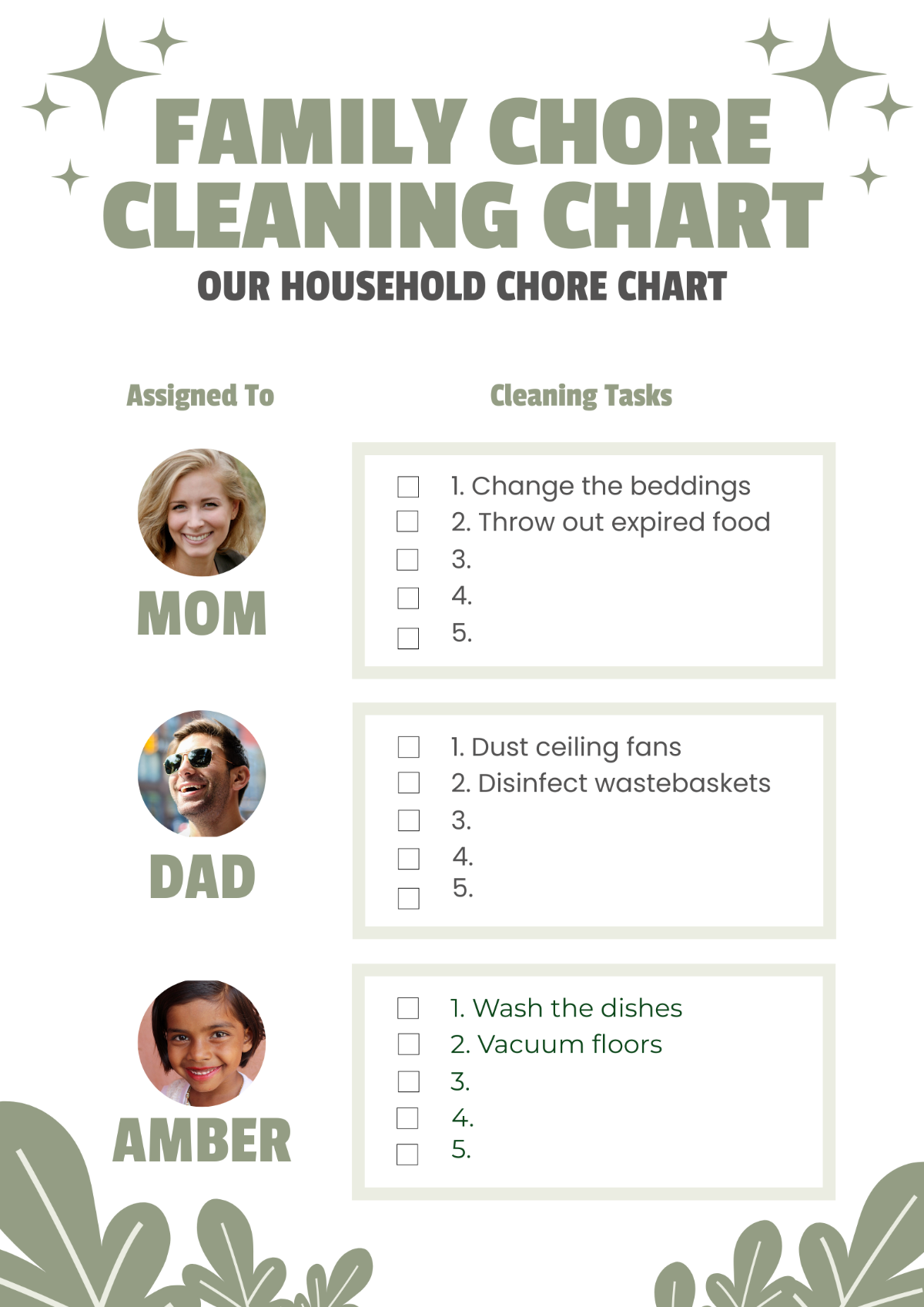 Family Chore Cleaning Chart