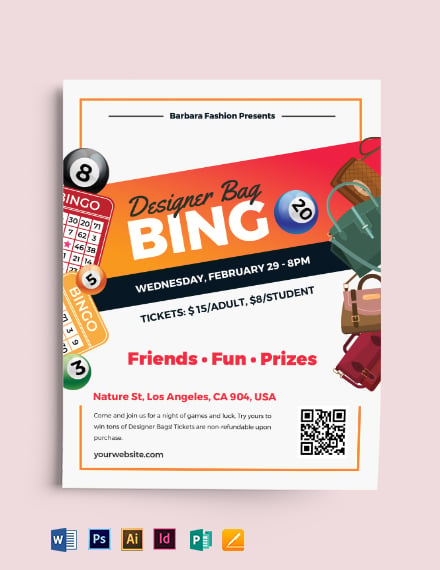 designer bag bingo flyer template