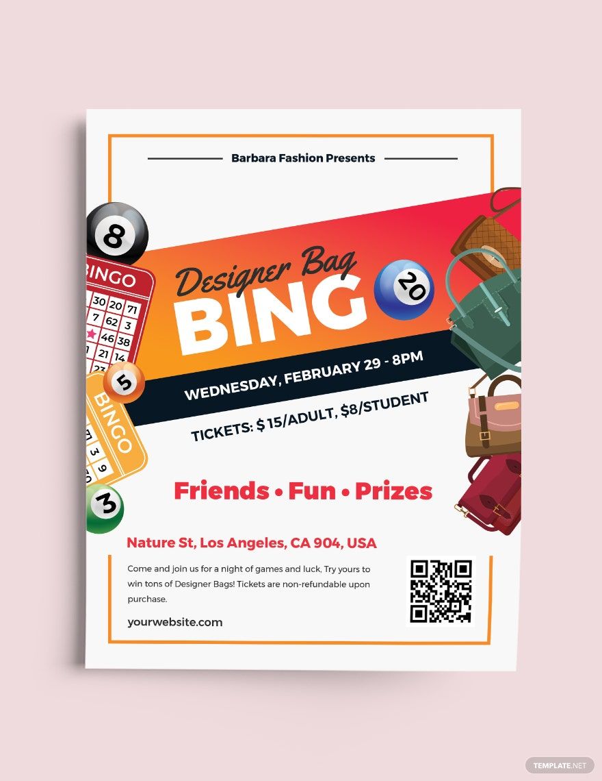 Designer Bag Bingo Flyer Template