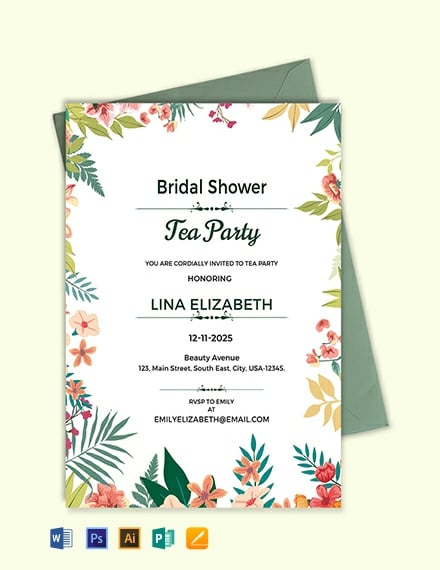 free bridal shower tea party invitation template 440x570