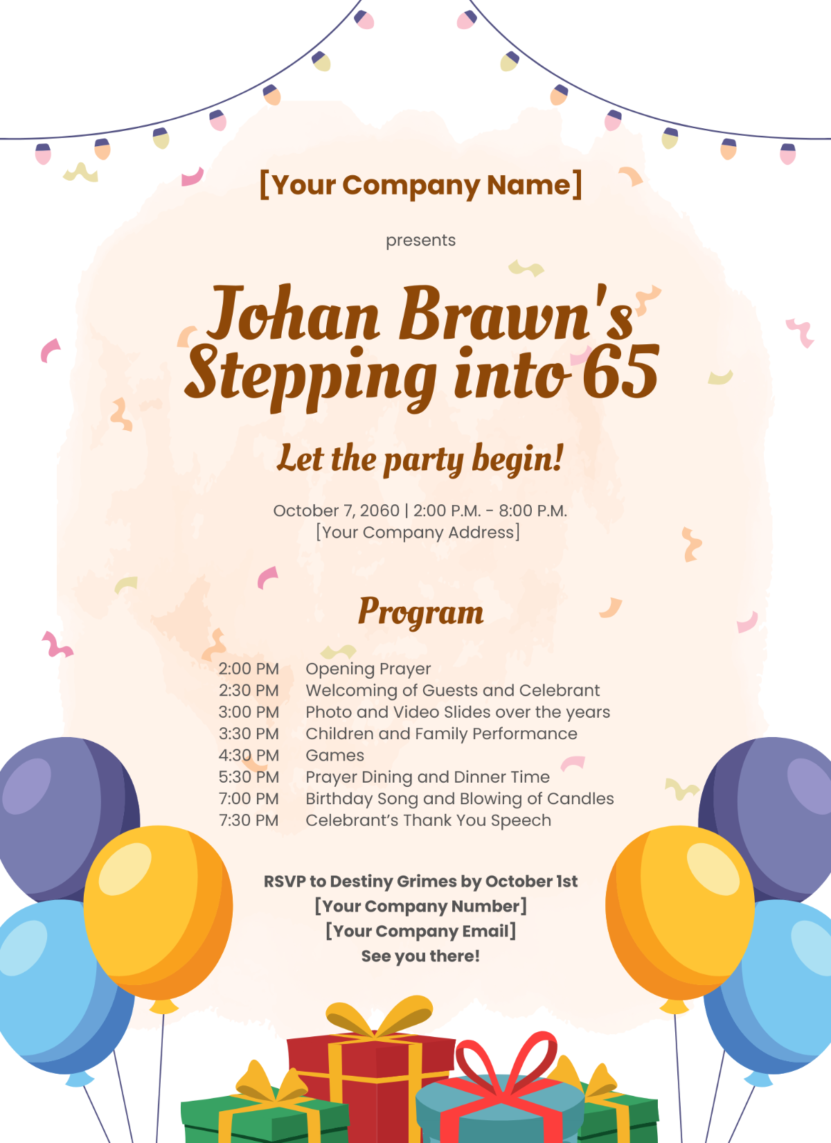 65th Birthday Party Program Template