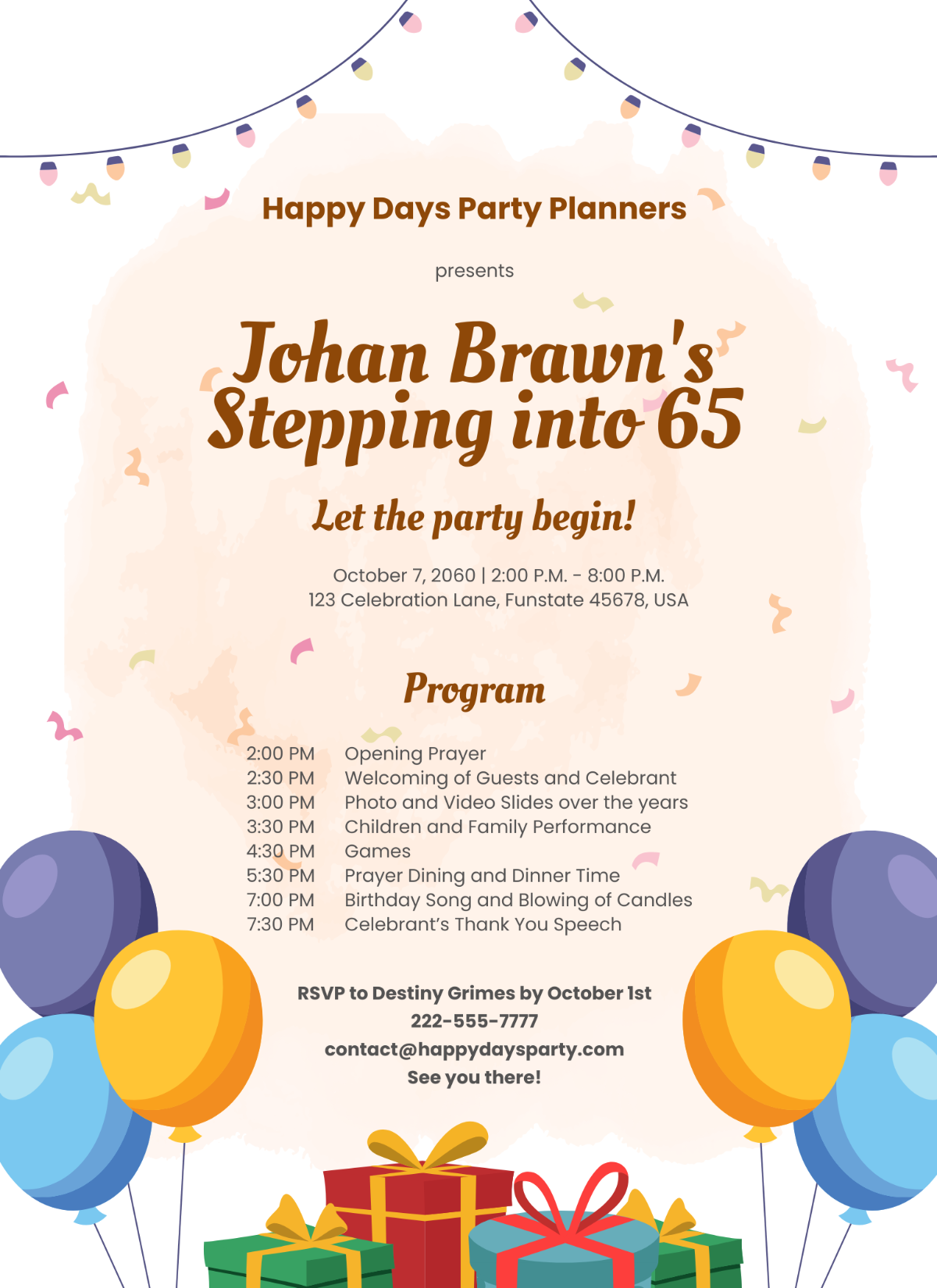 65th Birthday Party Program