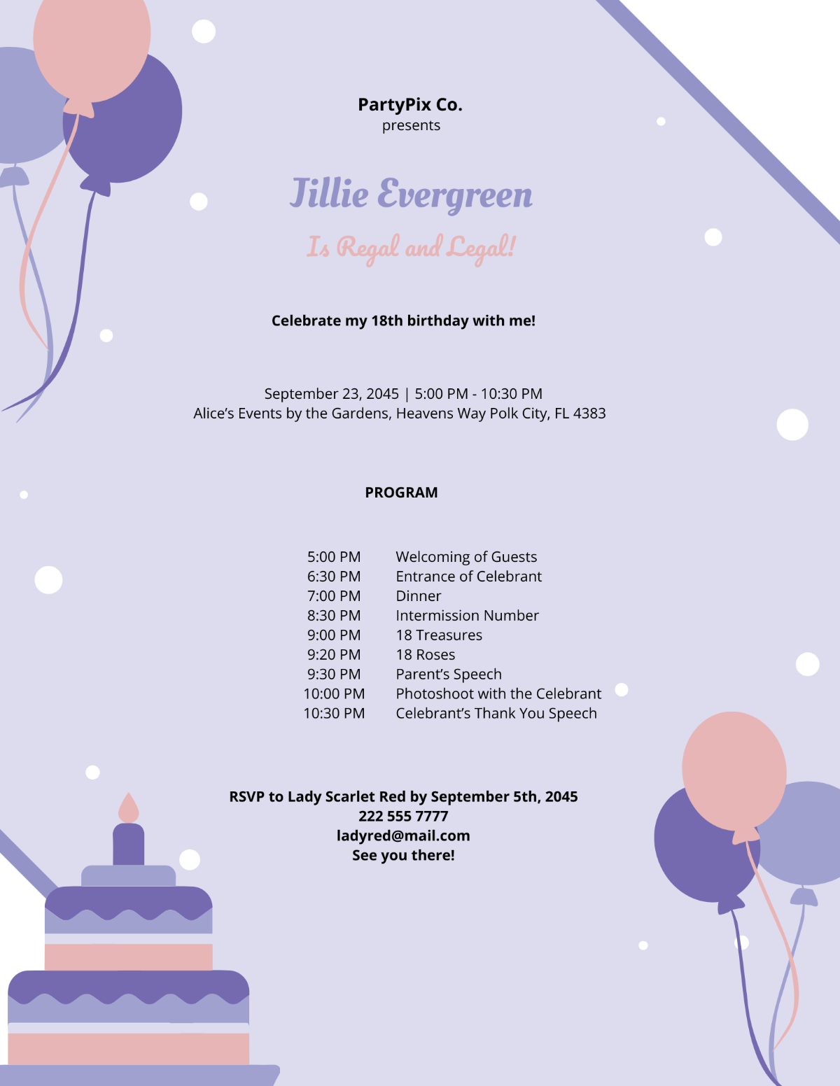 Birthday and Event Program