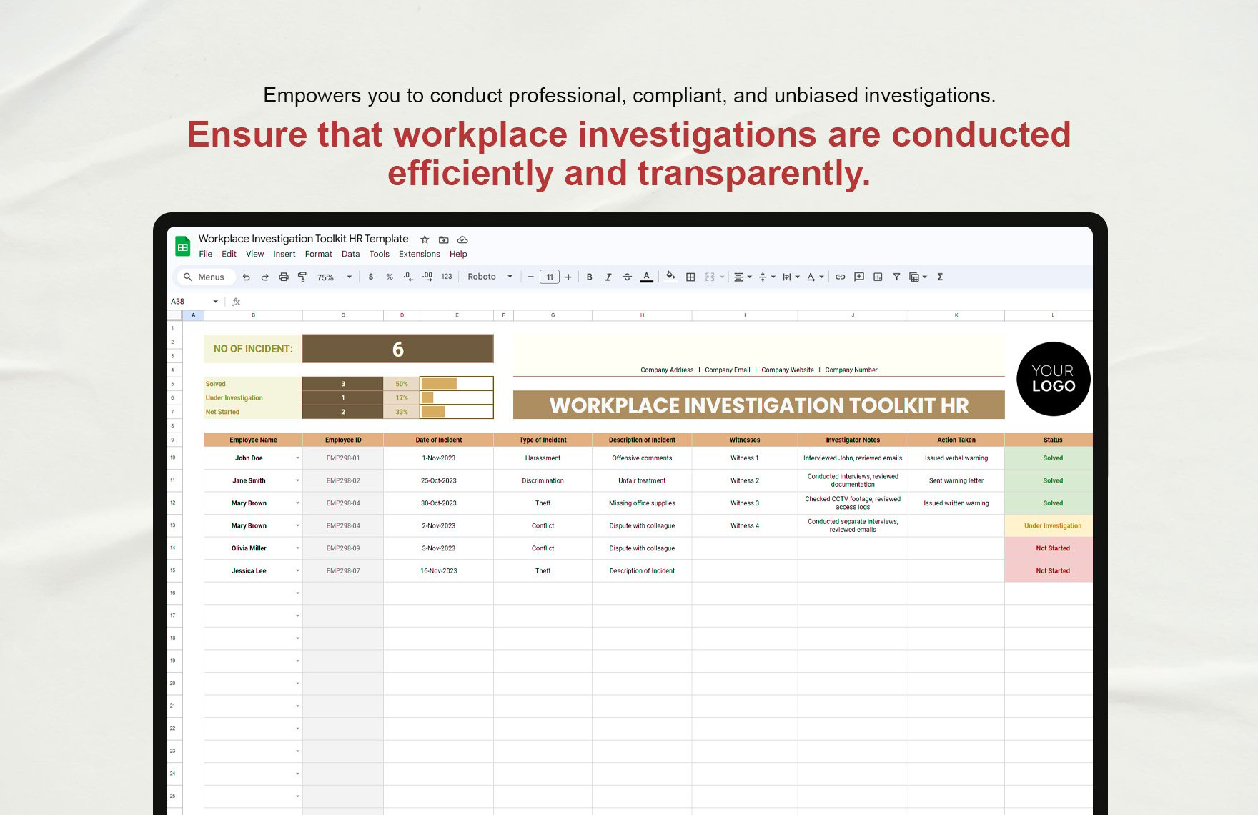 Workplace Investigation Toolkit HR Template