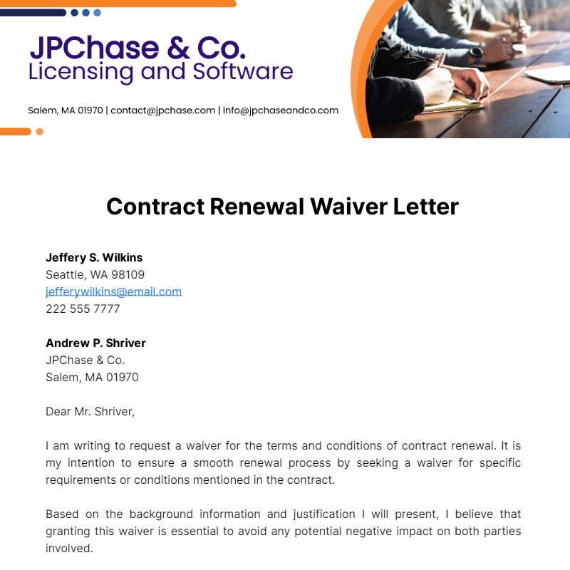 Contract Renewal Waiver Letter Template