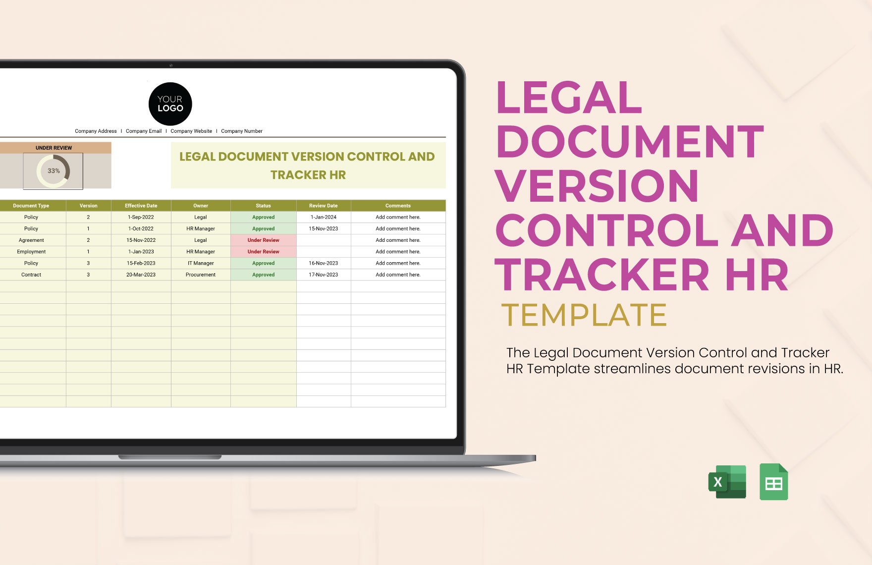 Legal Document Version Control and Tracker HR Template