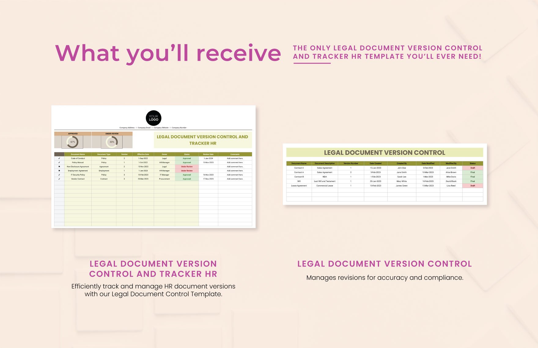 Legal Document Version Control and Tracker HR Template