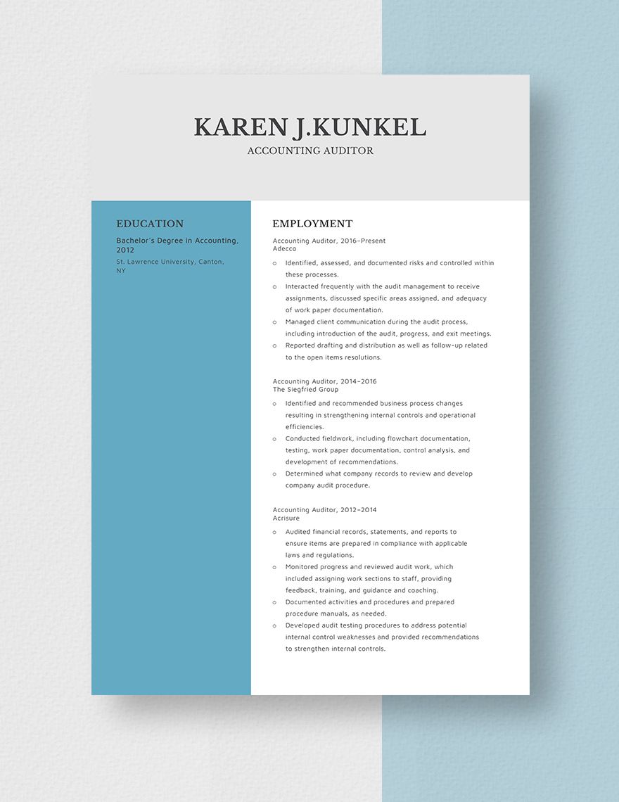 Accounting Auditor Resume Template