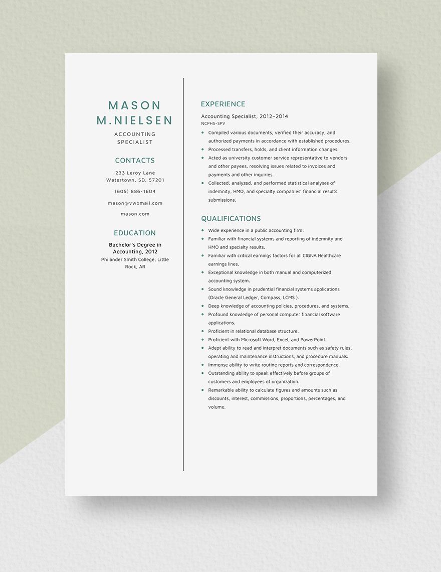 Accounting Specialist Resume