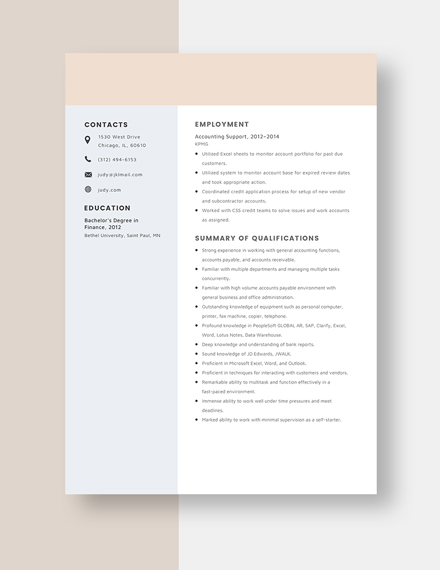 Accounting Support Resume Template