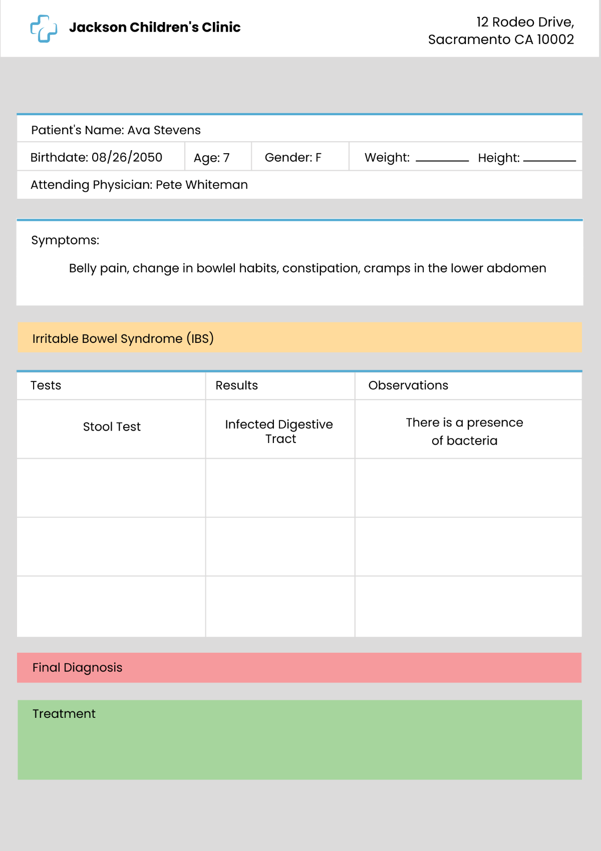 Sample Patient Chart Template