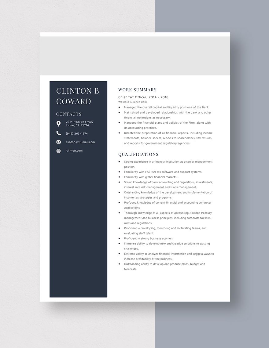 Chief Tax Officer Resume