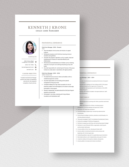 Child Care Manager Resume Download