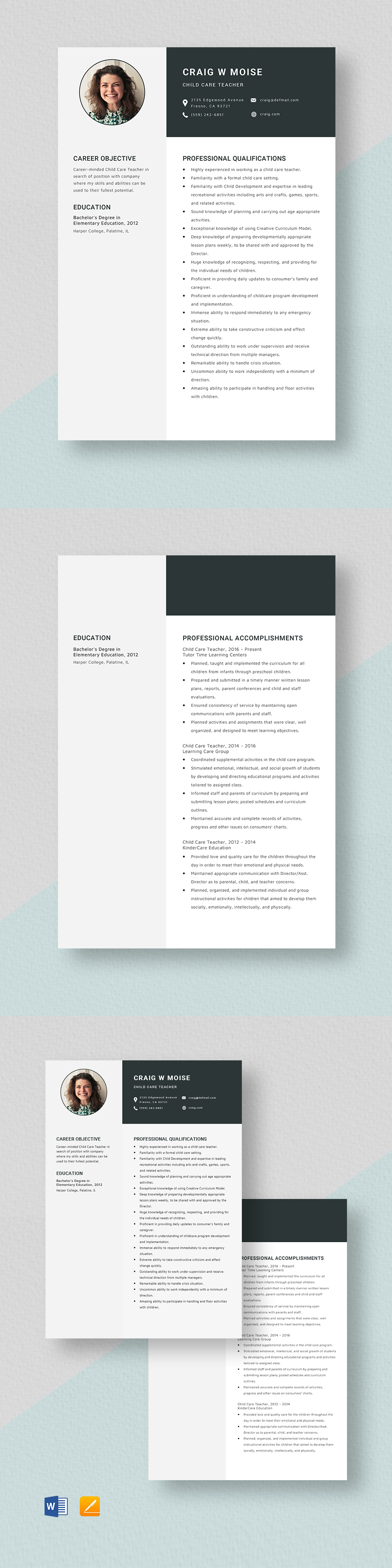 Child Care Teacher Resume Template - Word, Apple Pages | Template.net