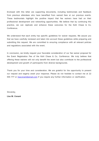 Free Event Registration Fee Waiver Letter Template to Edit Online