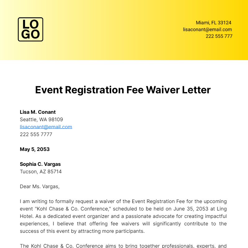 Free Event Registration Fee Waiver Letter Template
