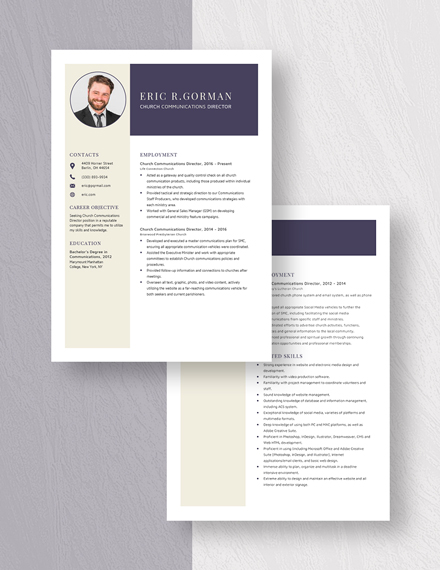 Church Communications Director Resume Download
