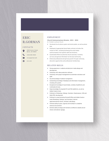 Church Communications Director Resume Template