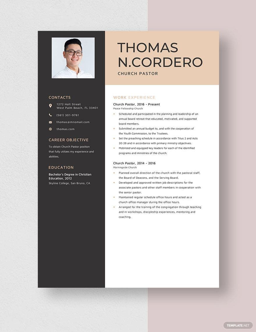 Church Pastor Resume in Word Pages Download Template net