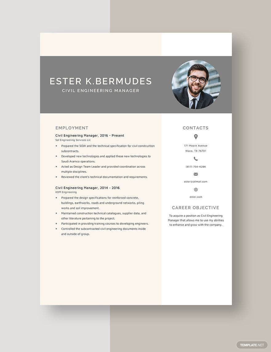 Civil Engineering Manager Resume Template