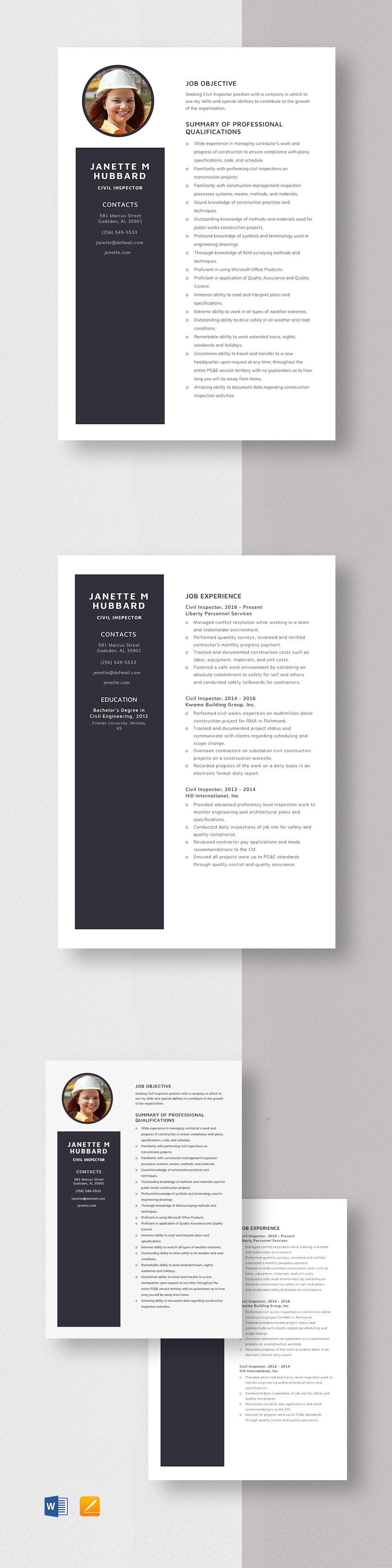 Free Printable Civil Engineer Resume Template - Word, Apple Pages ...