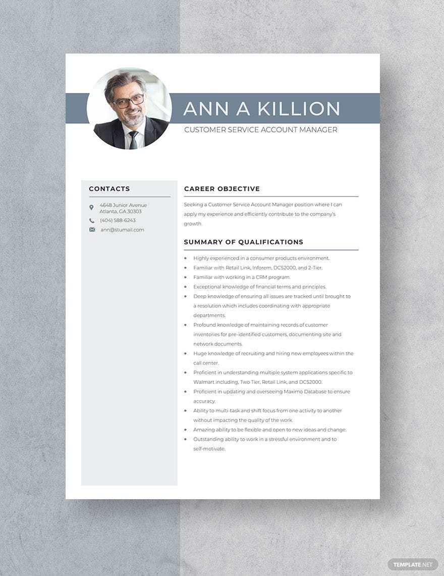 Customer Service Account Manager Resume Template