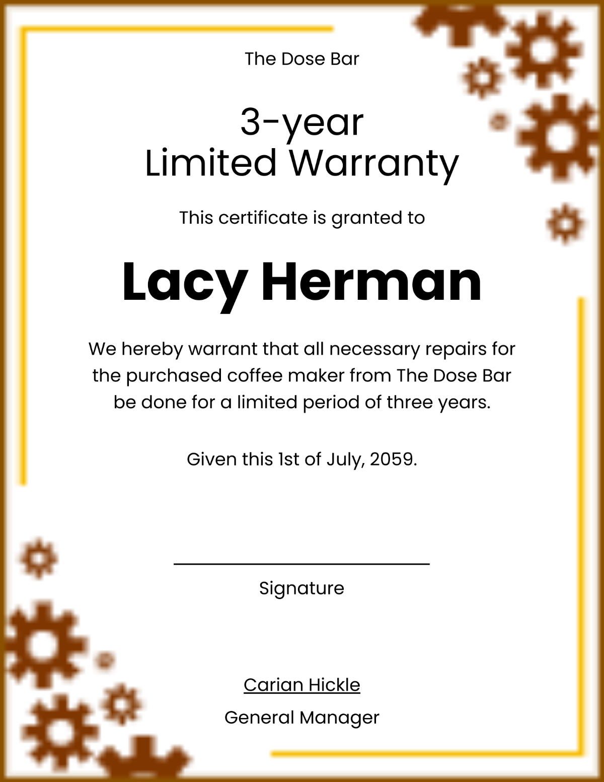 Machine Warranty Certificate Template - Edit Online & Download