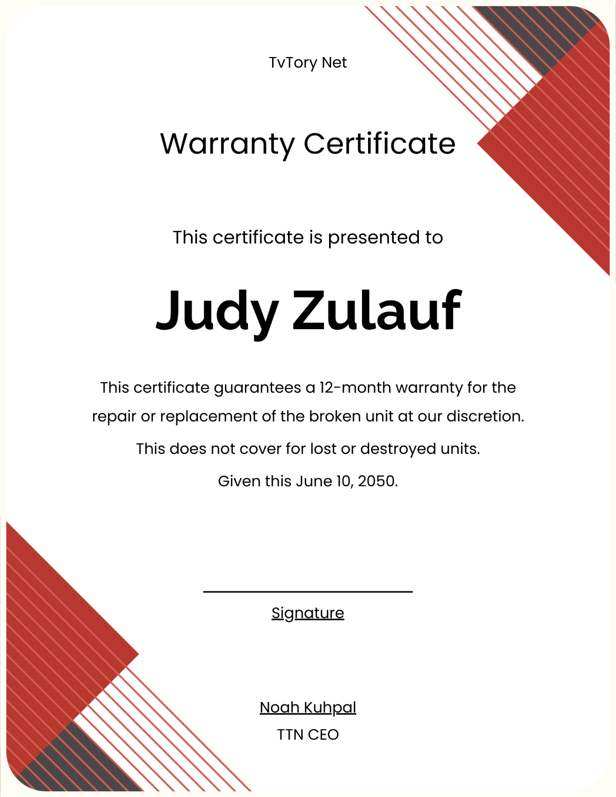 1 Year Warranty Certificate Template - Edit Online & Download