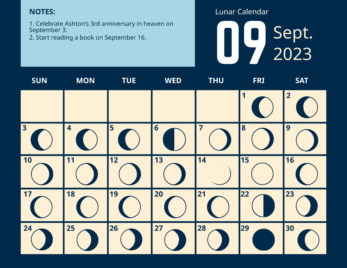 Lunar Calendar September 2023 Template