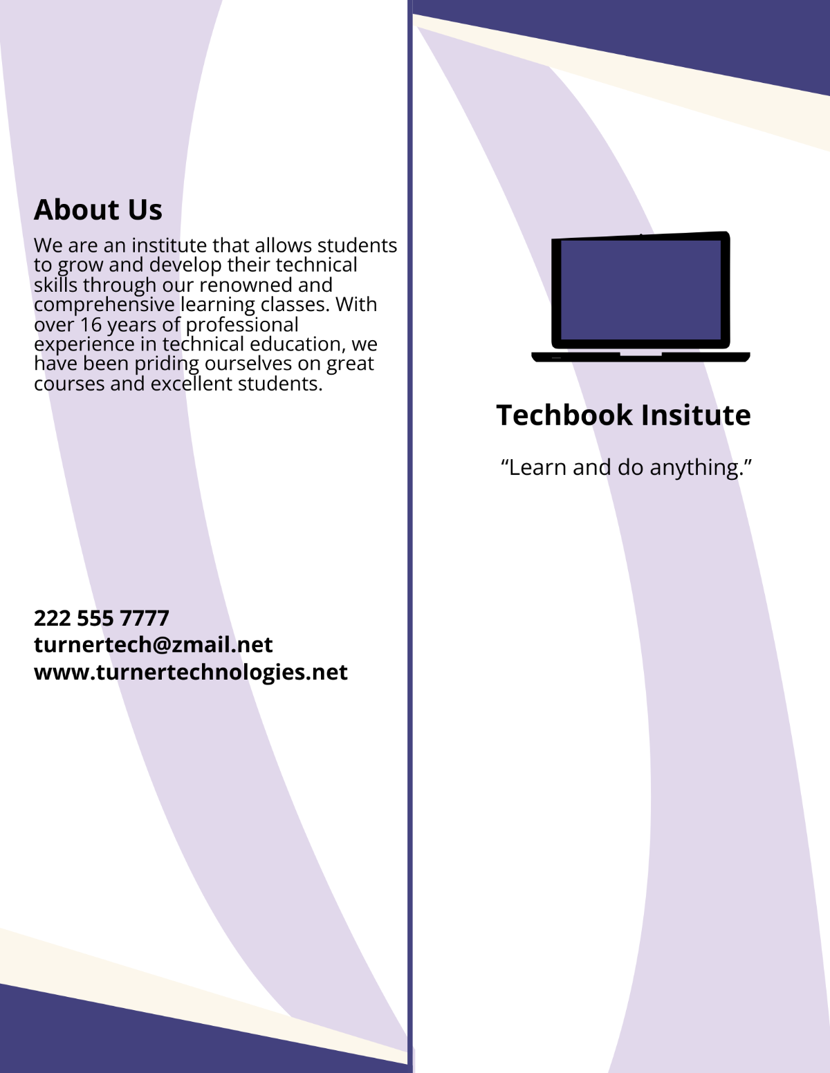 Computer Institute Class Brochure Template