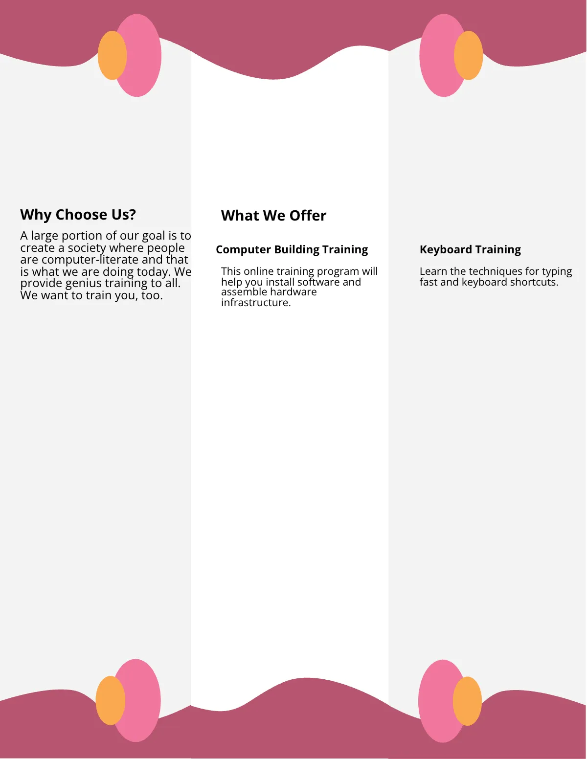 Free Simple Computer Institute Brochure Template to Edit Online