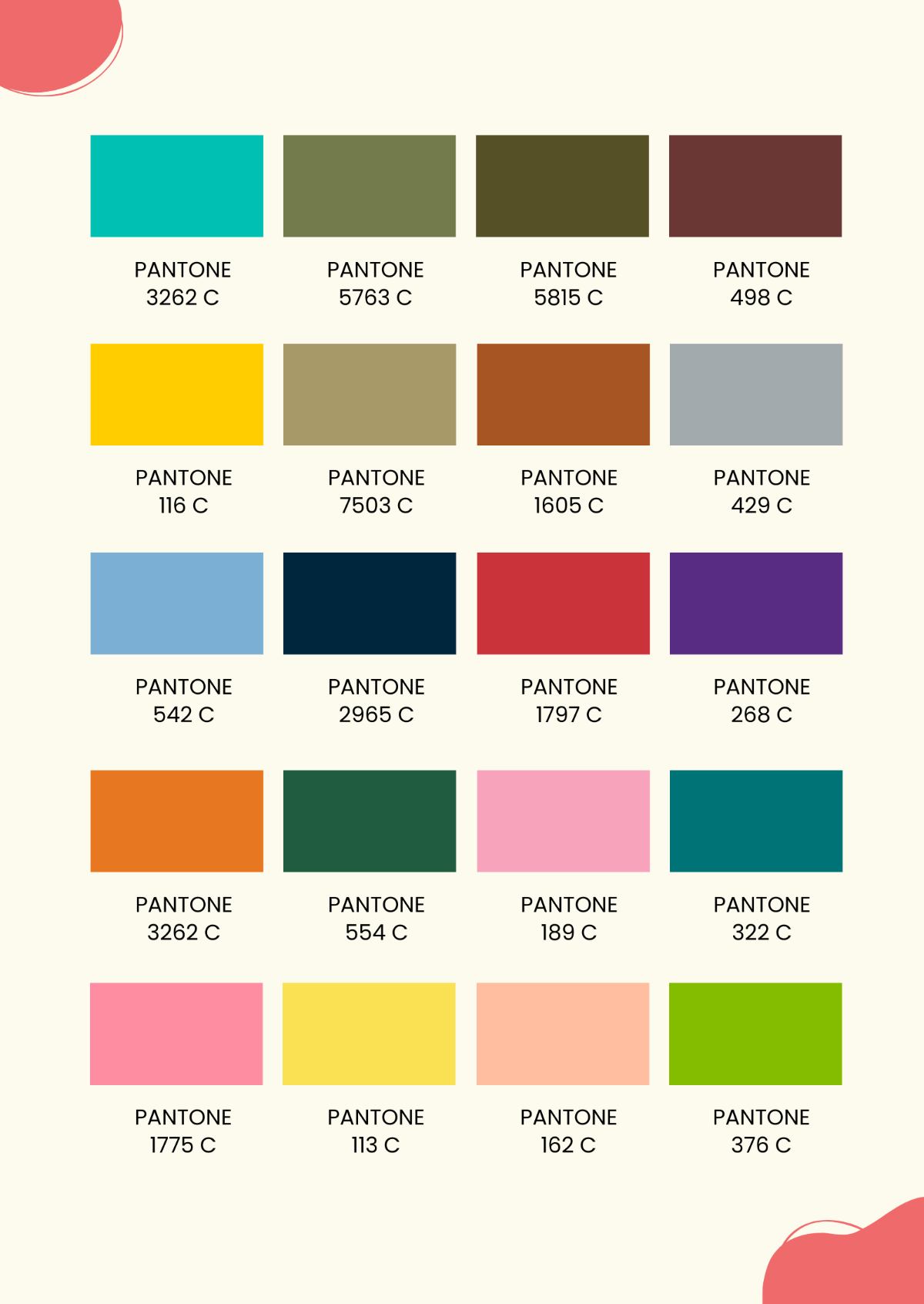 Standard Pantone Color Chart Template