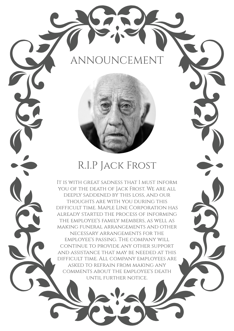 Workplace Death Announcement Template