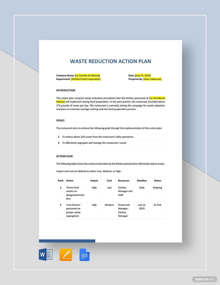Waste Reduction Action Plan Template