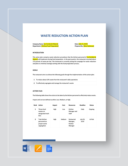 waste reduction action plan