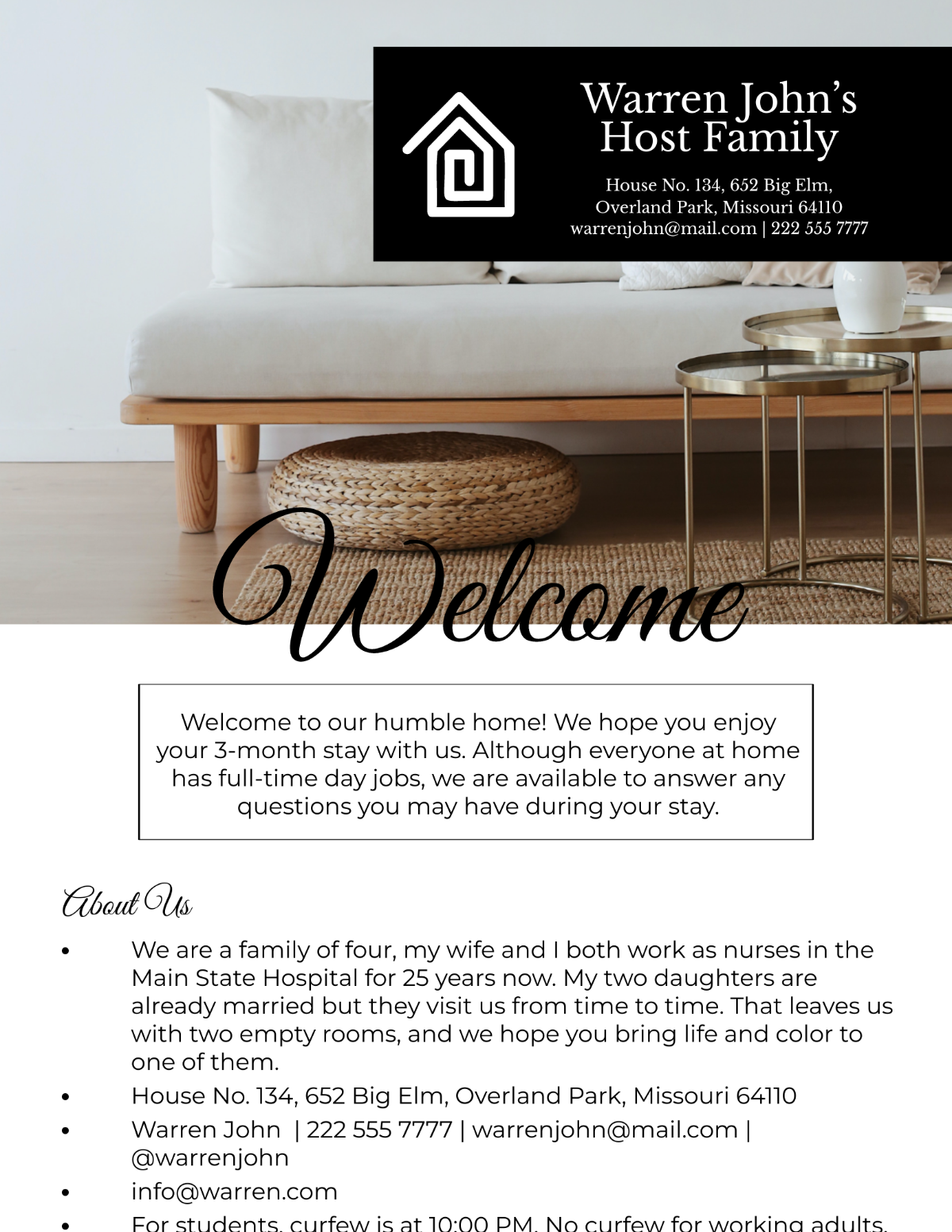 Host Welcome Book Template