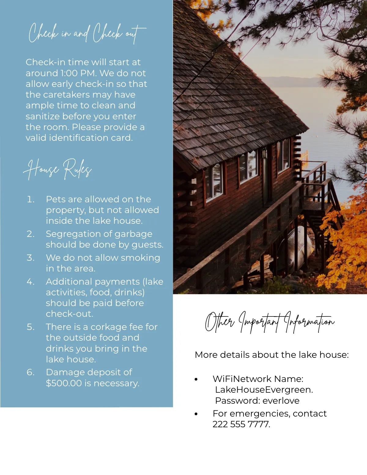 Free Lake House Welcome Book Template to Edit Online