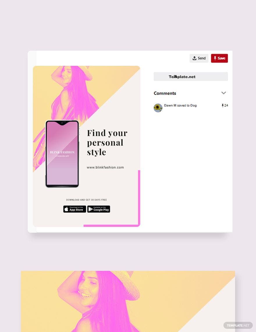 Fashion Store App Promotion Pinterest Pin Template in PSD