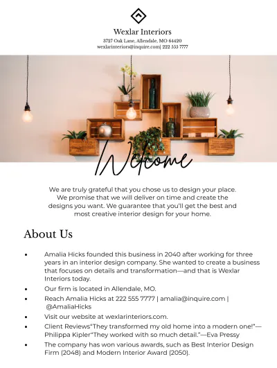 Free Interior Design Welcome Book Template to Edit Online