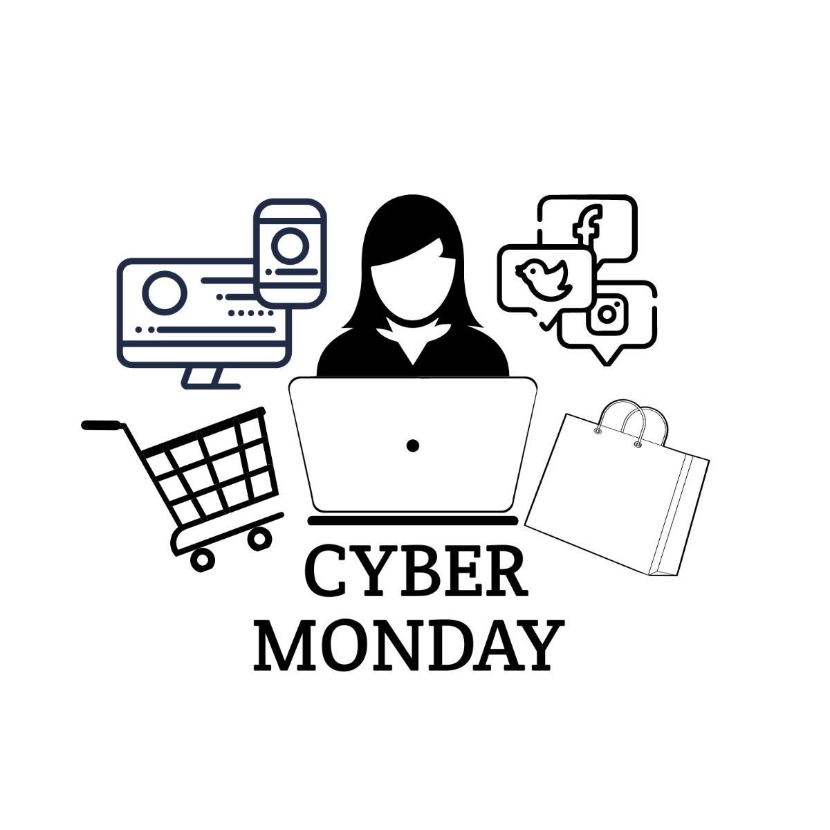 Cyber Monday Cartoon Drawing Template