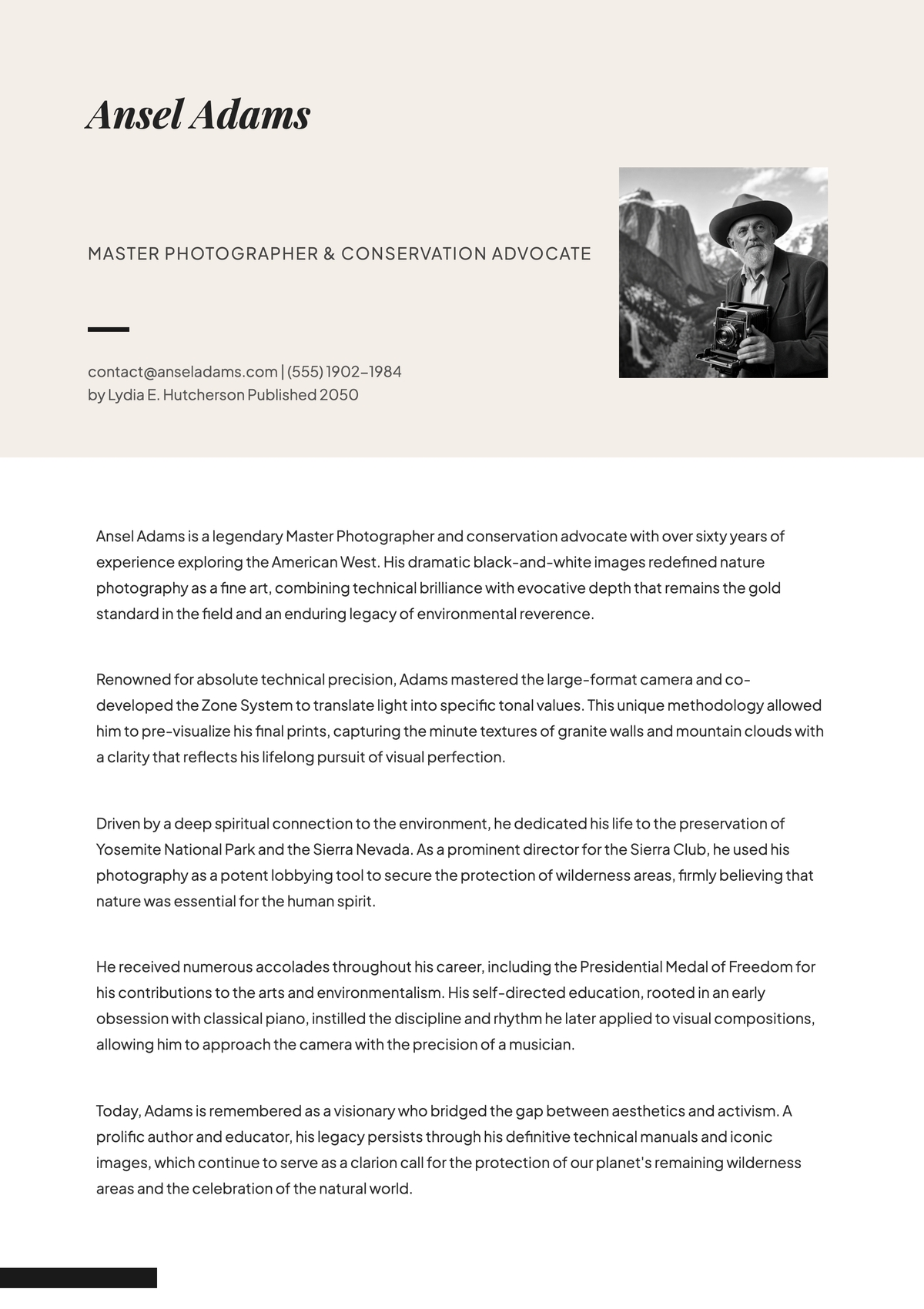 Free Photographer Biography Template to Edit Online