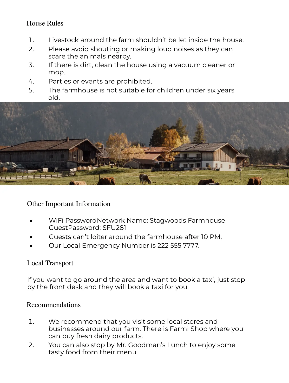 Free Airbnb Farmhouse Welcome Book Template to Edit Online