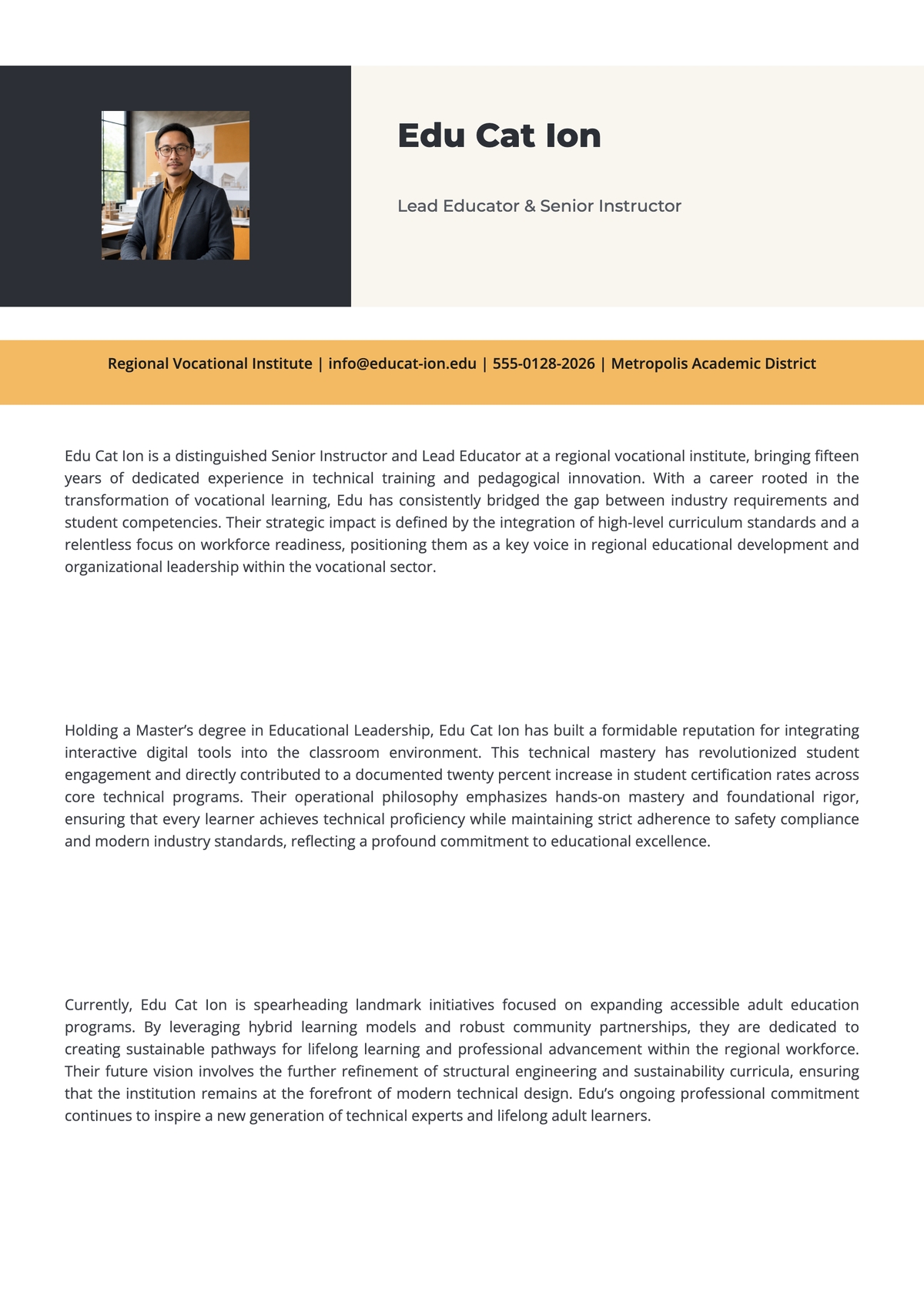 Free Instructor Biography Template to Edit Online