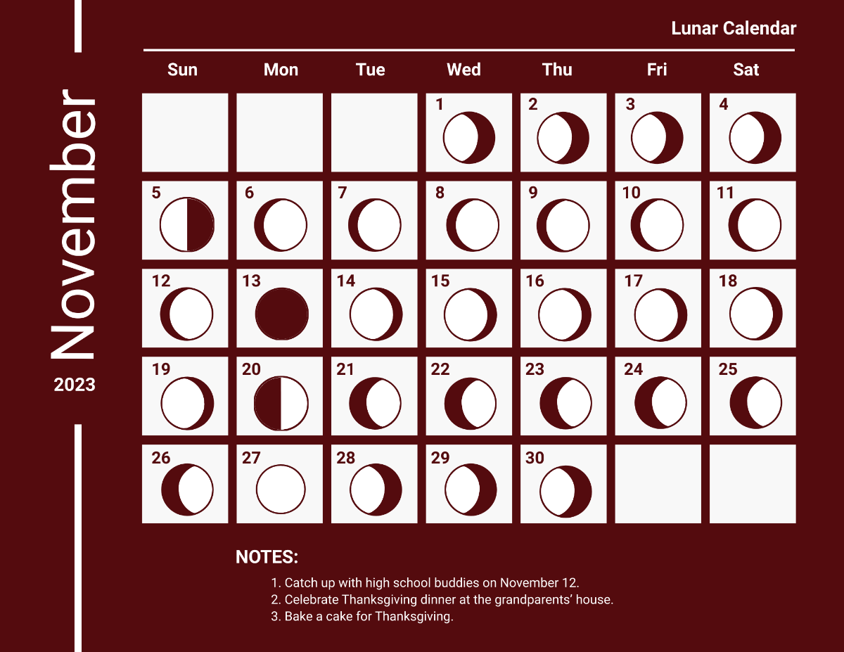 Lunar Calendar November 2023 Template