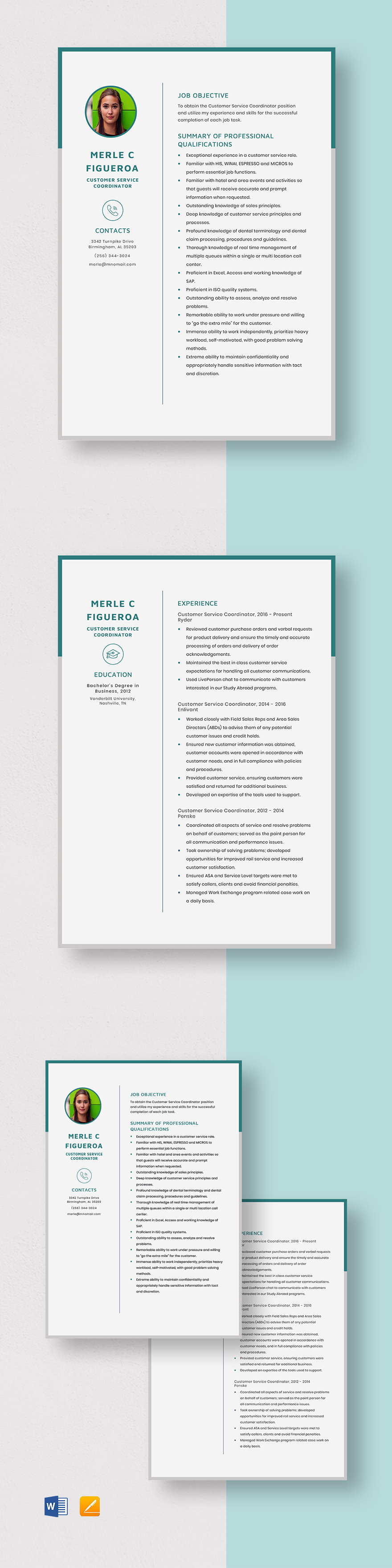 Customer Service Coordinator Resume Template Word Apple Pages 