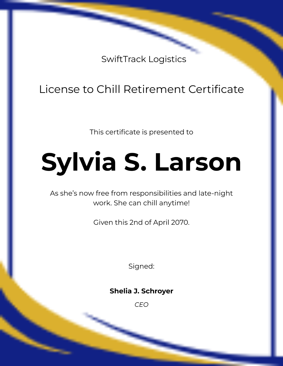 License To Chill Retirement Certificate
