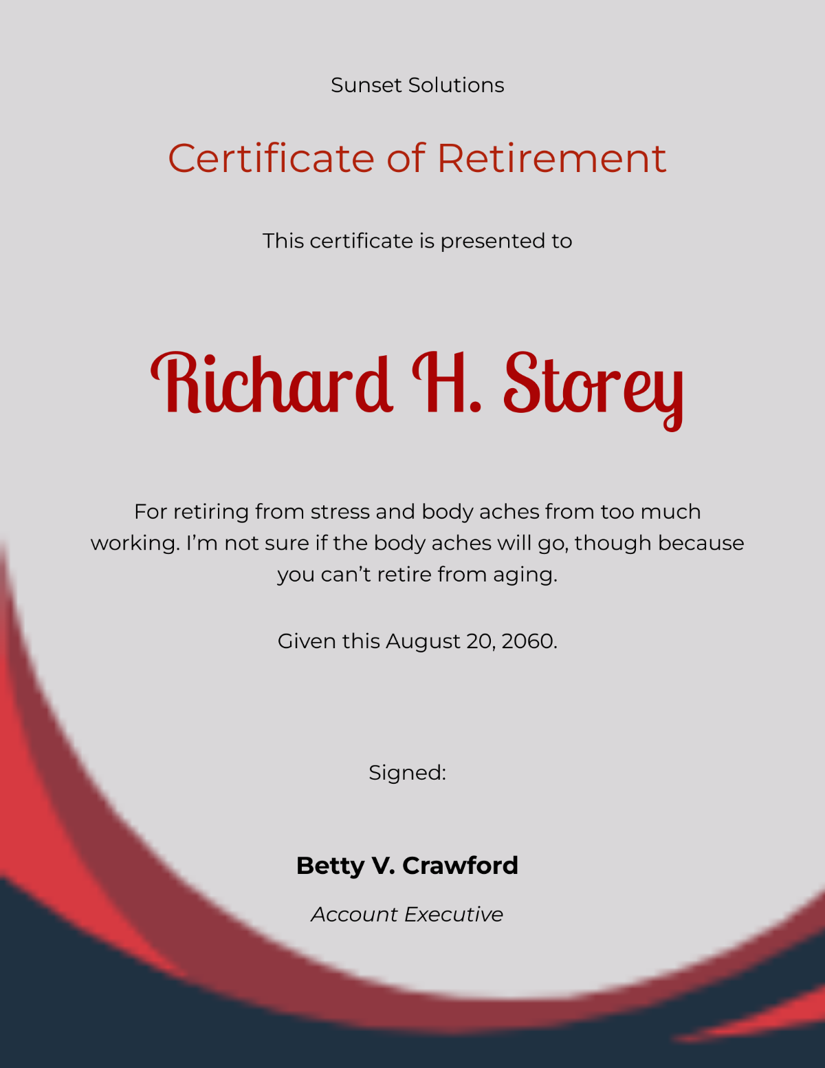 Funny Retirement Certificate