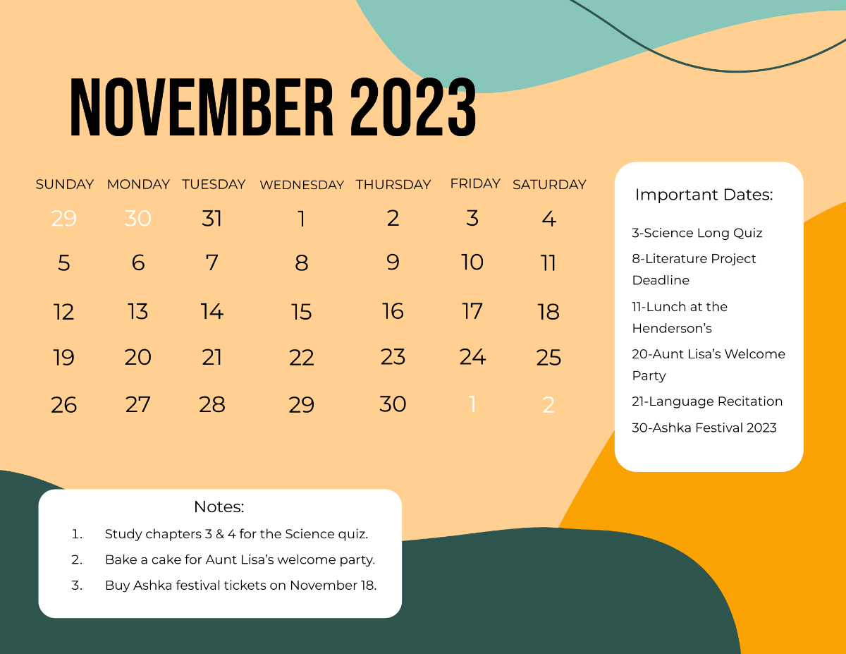 Simple November 2023 Calendar Template