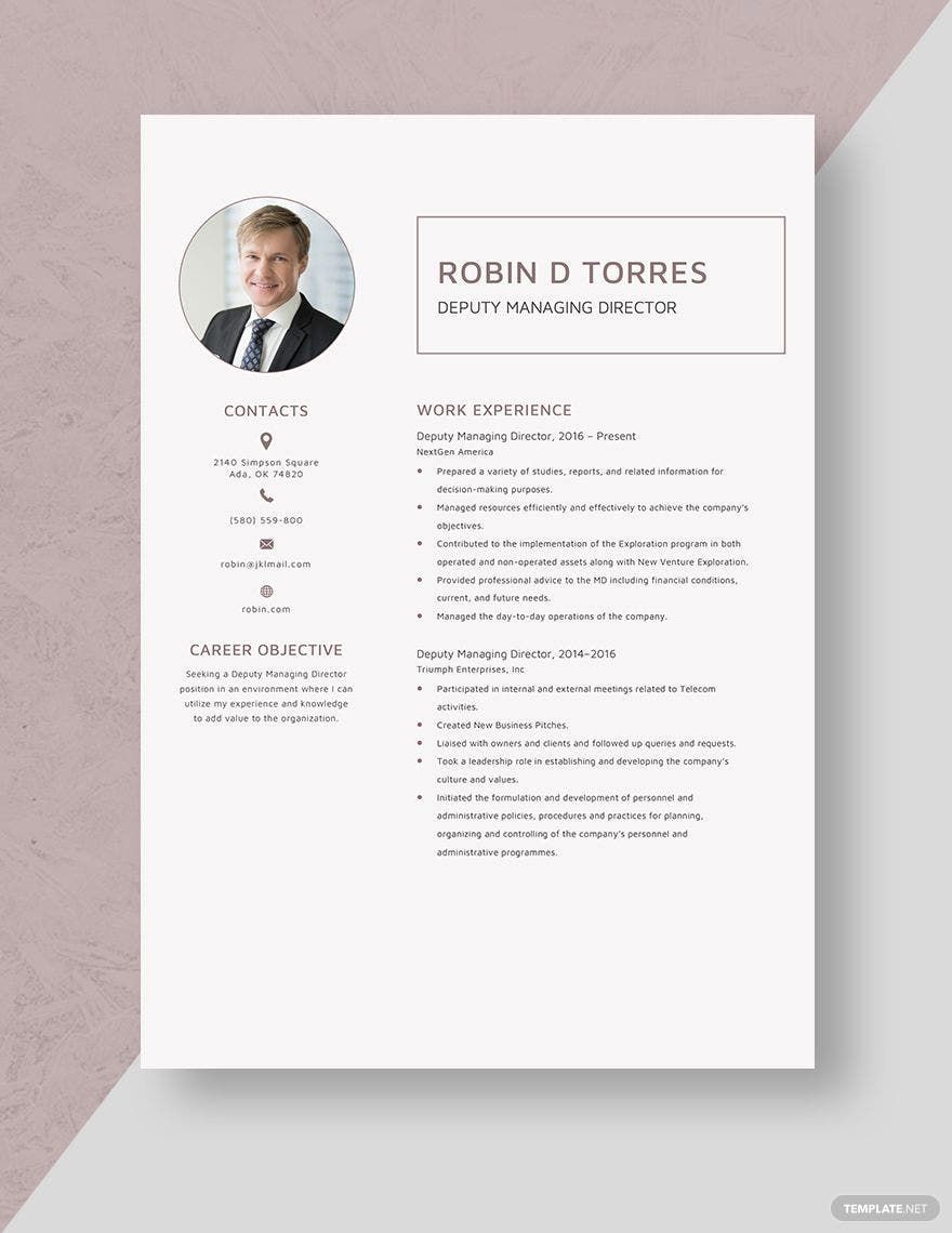 Deputy Managing Director Resume Template