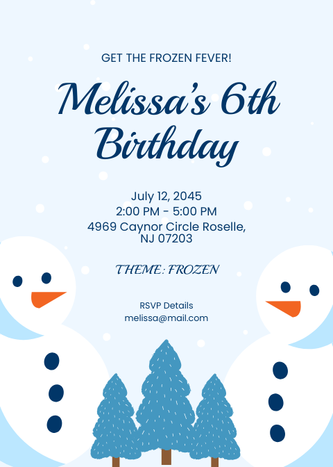 Kids Frozen Birthday Invitation